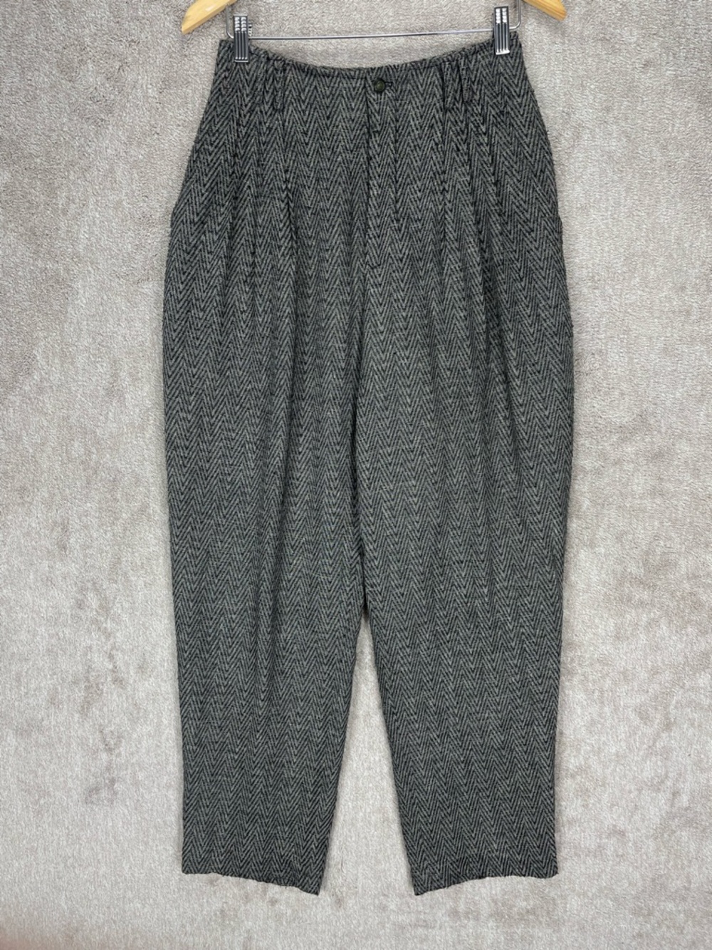 Norman Todd Dress Pants Women’s 28x31 Gray Black Herringbone Relaxed Pleated